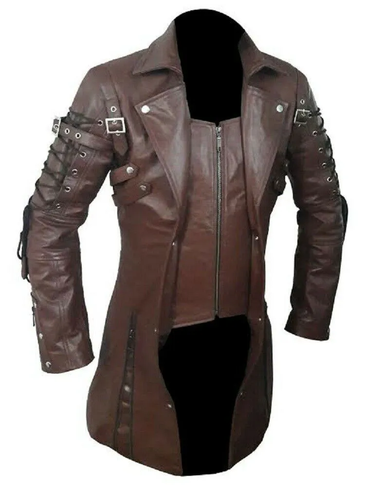 Mens Leather Goth Matrix Trench Coat Steampunk Gothic Van Helsing (T18)