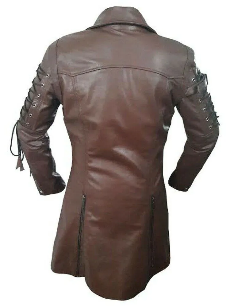 Mens Leather Goth Matrix Trench Coat Steampunk Gothic Van Helsing (T18)