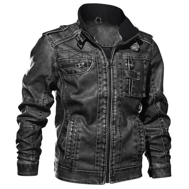 Men's Leather Jackets Thick Warm Tactical Pilot Multi-Pocket