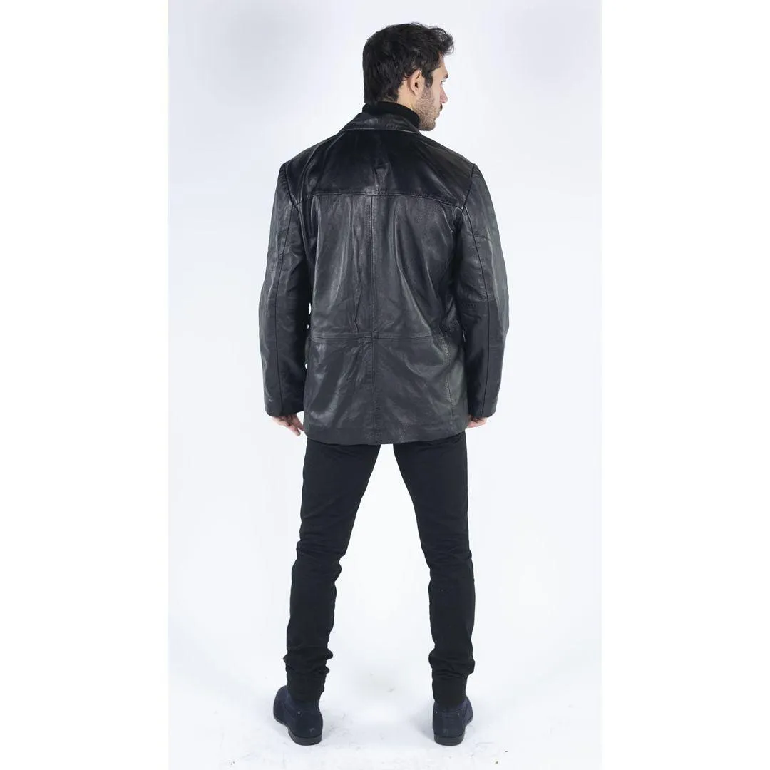 Mens Real Leather Jacket Black Smart Casual Classic Blazer Retro Vintage