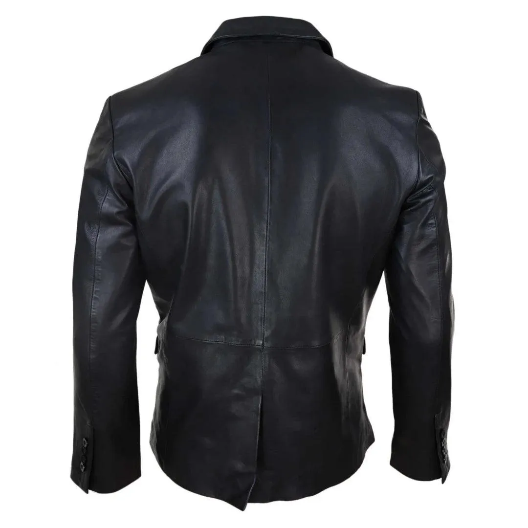 Mens Slim Fit Classic Genuine Leather 2 Button Blazer Jacket Vintage