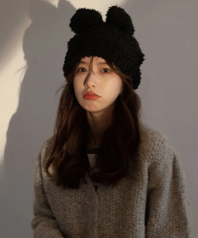 Modern White Rabbit Ears Warm Knit Bonnie Hat