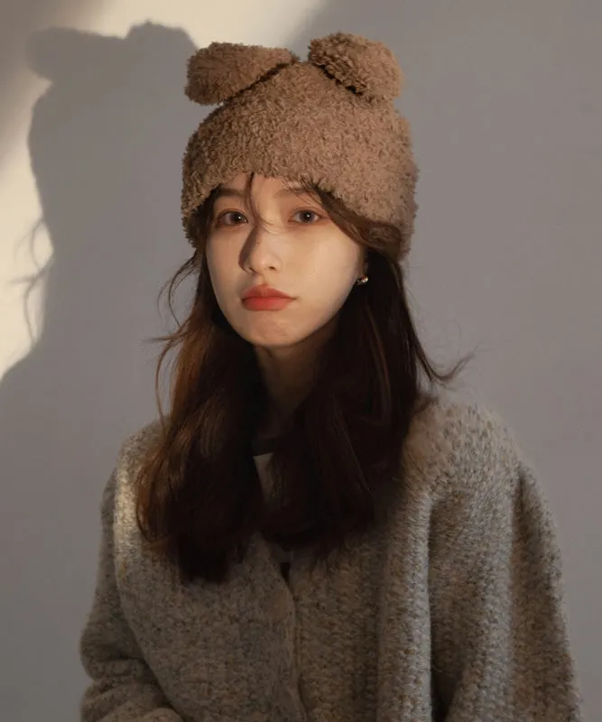 Modern White Rabbit Ears Warm Knit Bonnie Hat