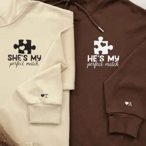 My Perfect Match Couple Matching Hoodies - Custom Embroidered Sweatshirts For Couples