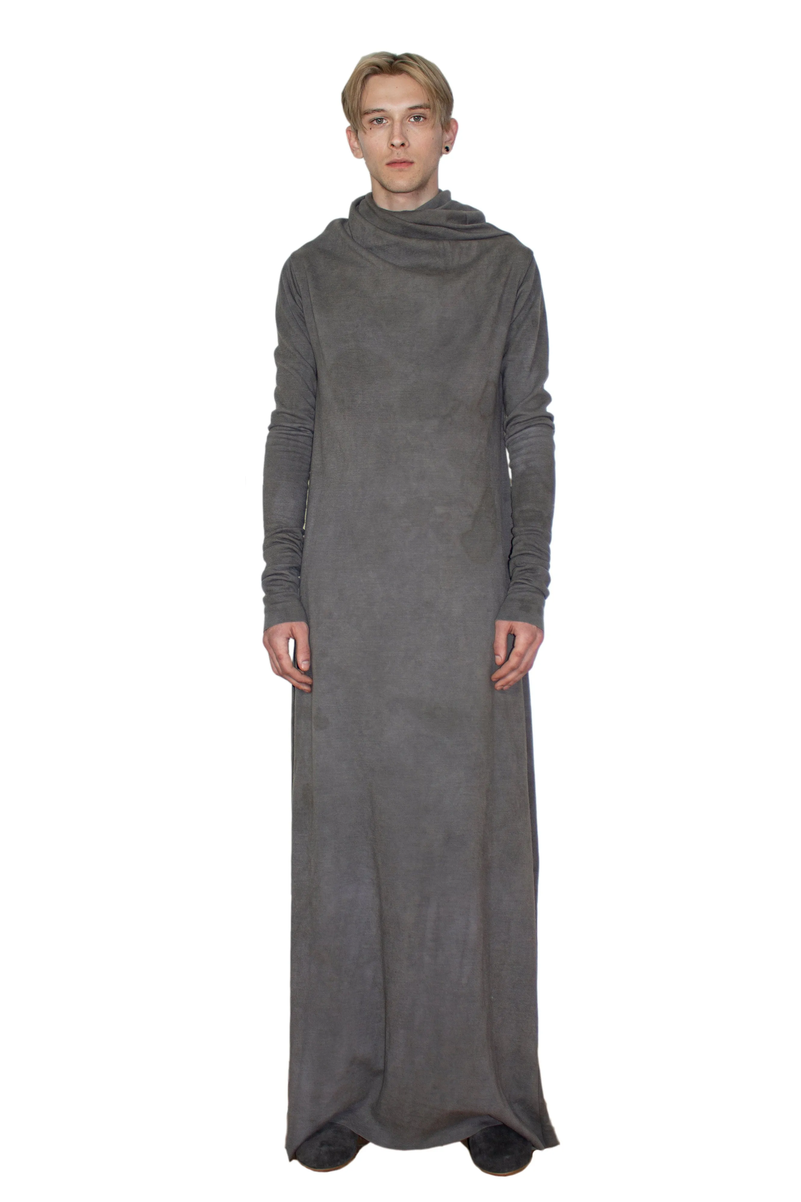 Naturally dyed circular-drape wool dress