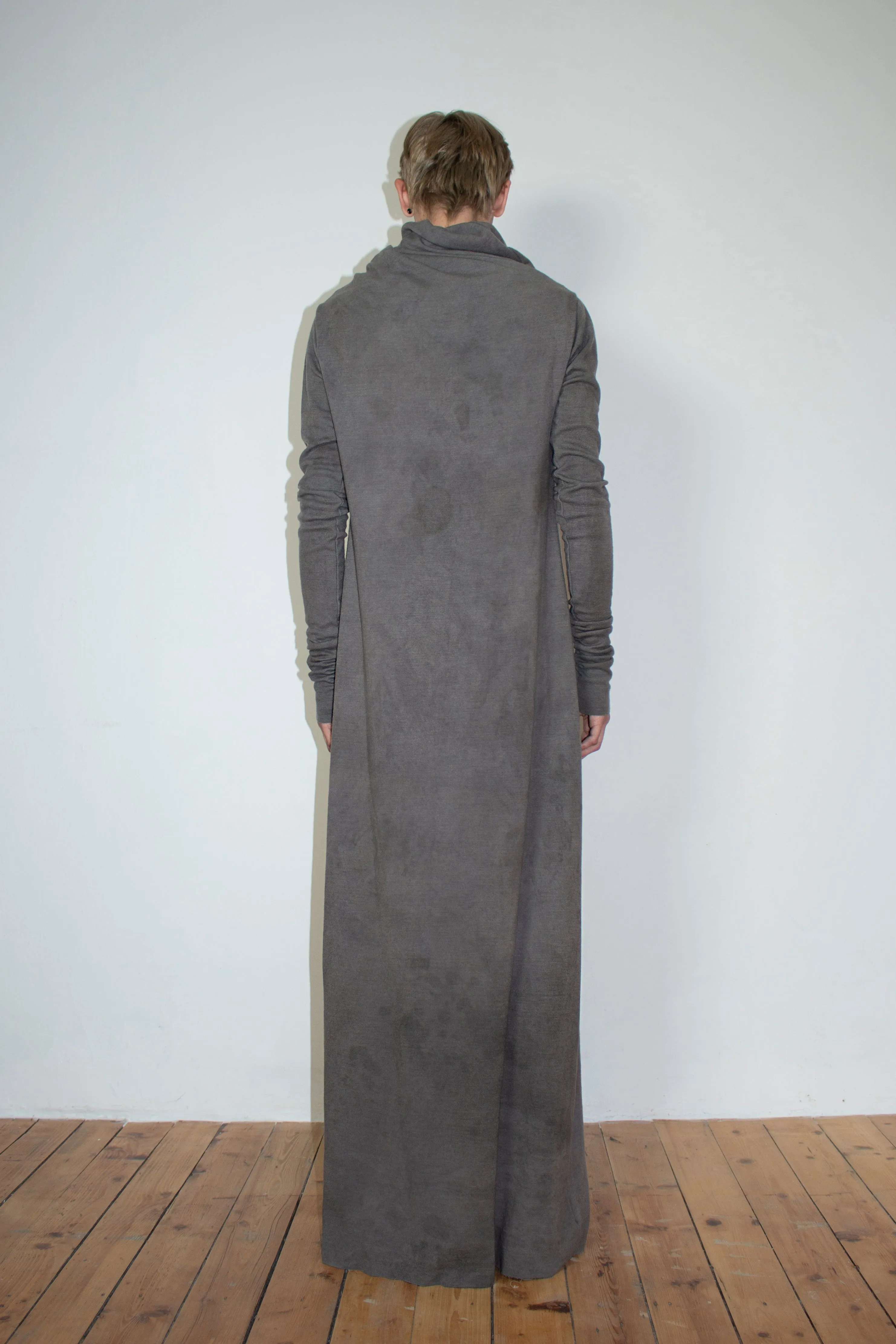 Naturally dyed circular-drape wool dress