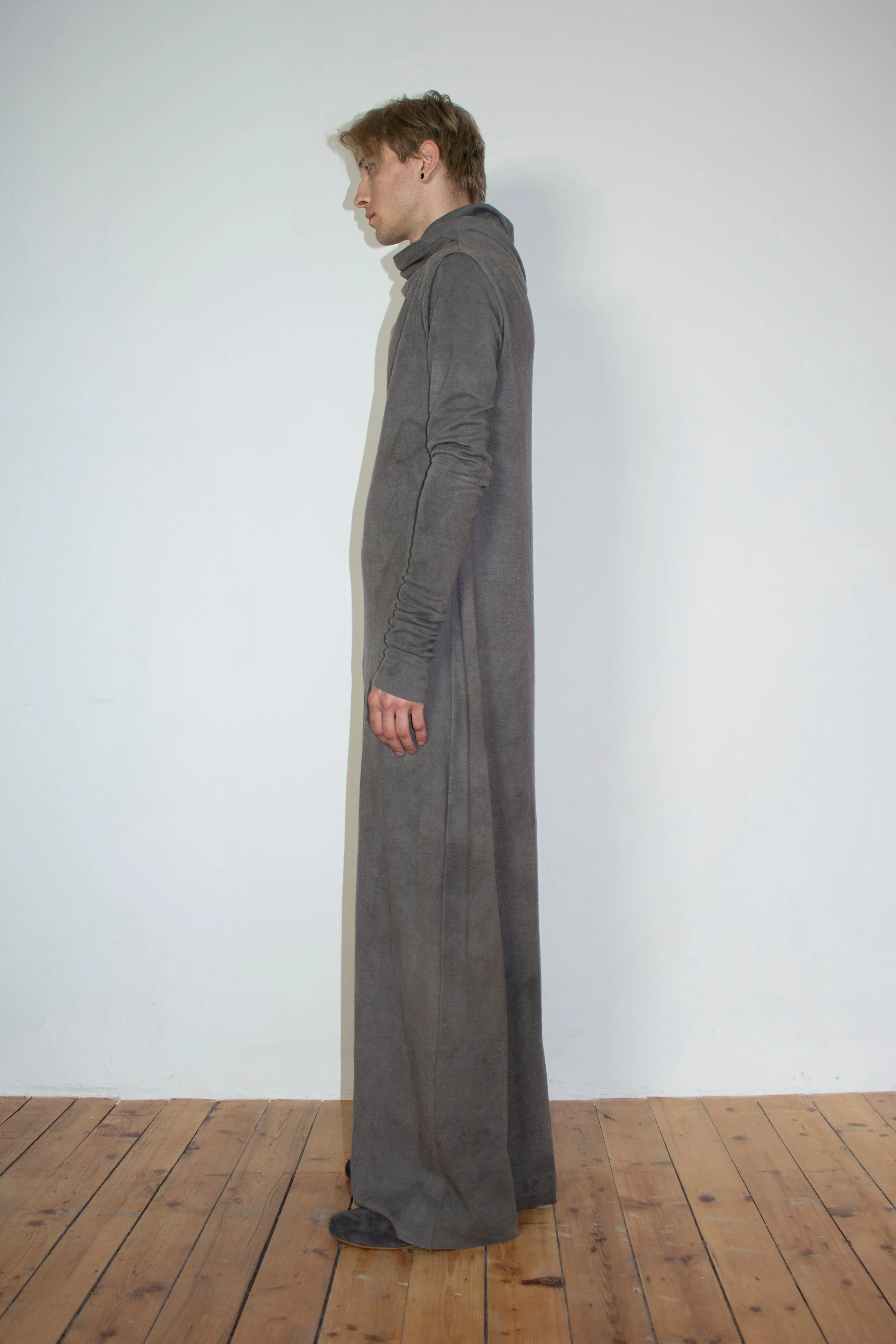 Naturally dyed circular-drape wool dress