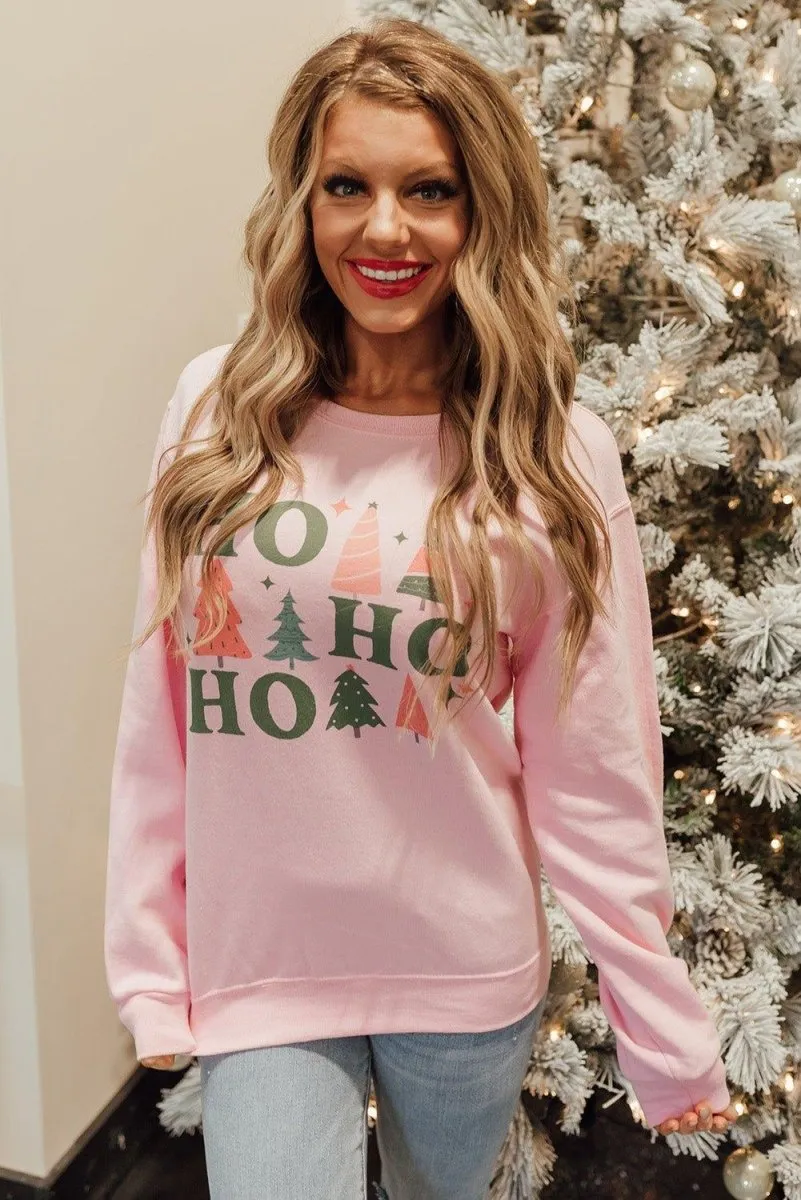 Pink Christmas "HO, HO, HO" Graphic Sweatshirt