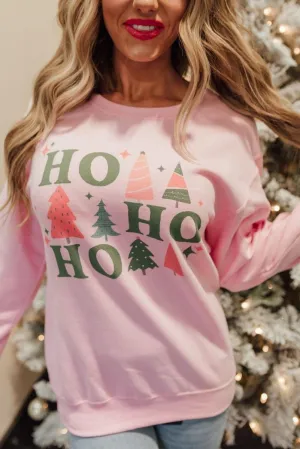 Pink Christmas "HO, HO, HO" Graphic Sweatshirt