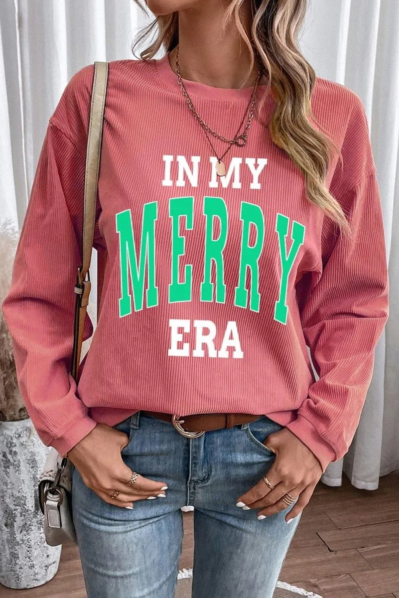 Pink Strawberry "IN MY MERRY ERA" Corduroy Sweatshirt