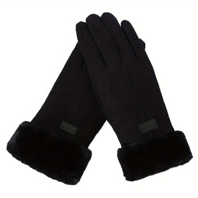 Plush Inner Thermal Winter Gloves, Touch Screen Snow Thicken Cold Weather Sports Gloves For Women