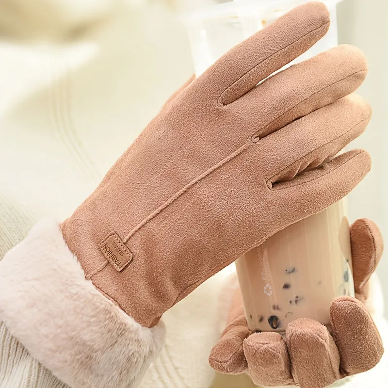 Plush Inner Thermal Winter Gloves, Touch Screen Snow Thicken Cold Weather Sports Gloves For Women