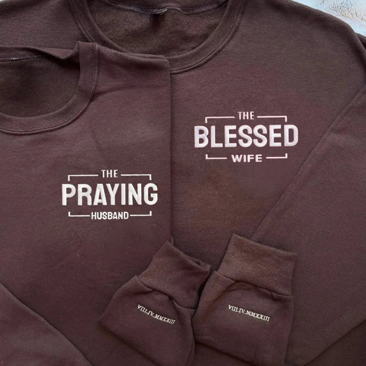 Praying Husband & Blessed Wife Matching Hoodies - Custom Embroidered Matching Couple Hoodies