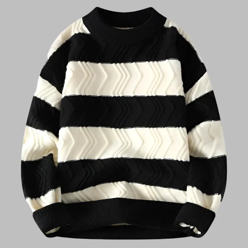 Premium Striped Men's Pullover - Thick, Warm, and Comfortably Loose Sweater