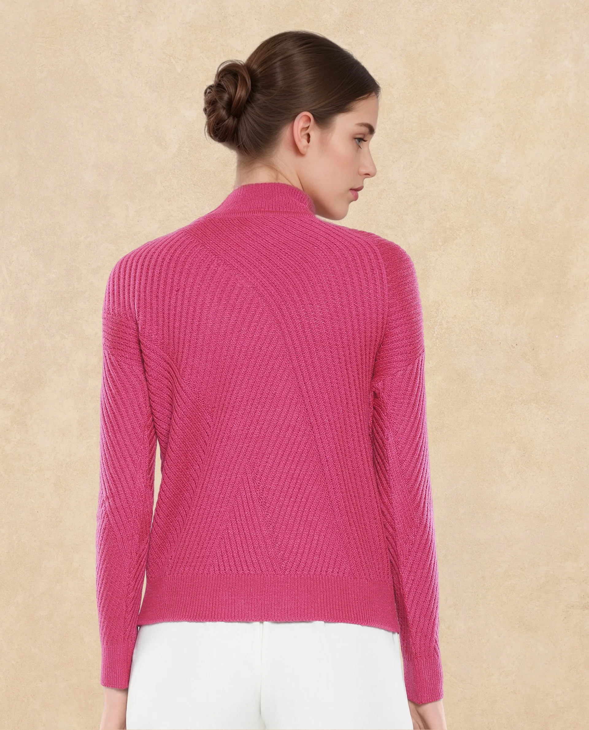 Rareism Women Apole Pink Relaxed Fit Plain Sweater