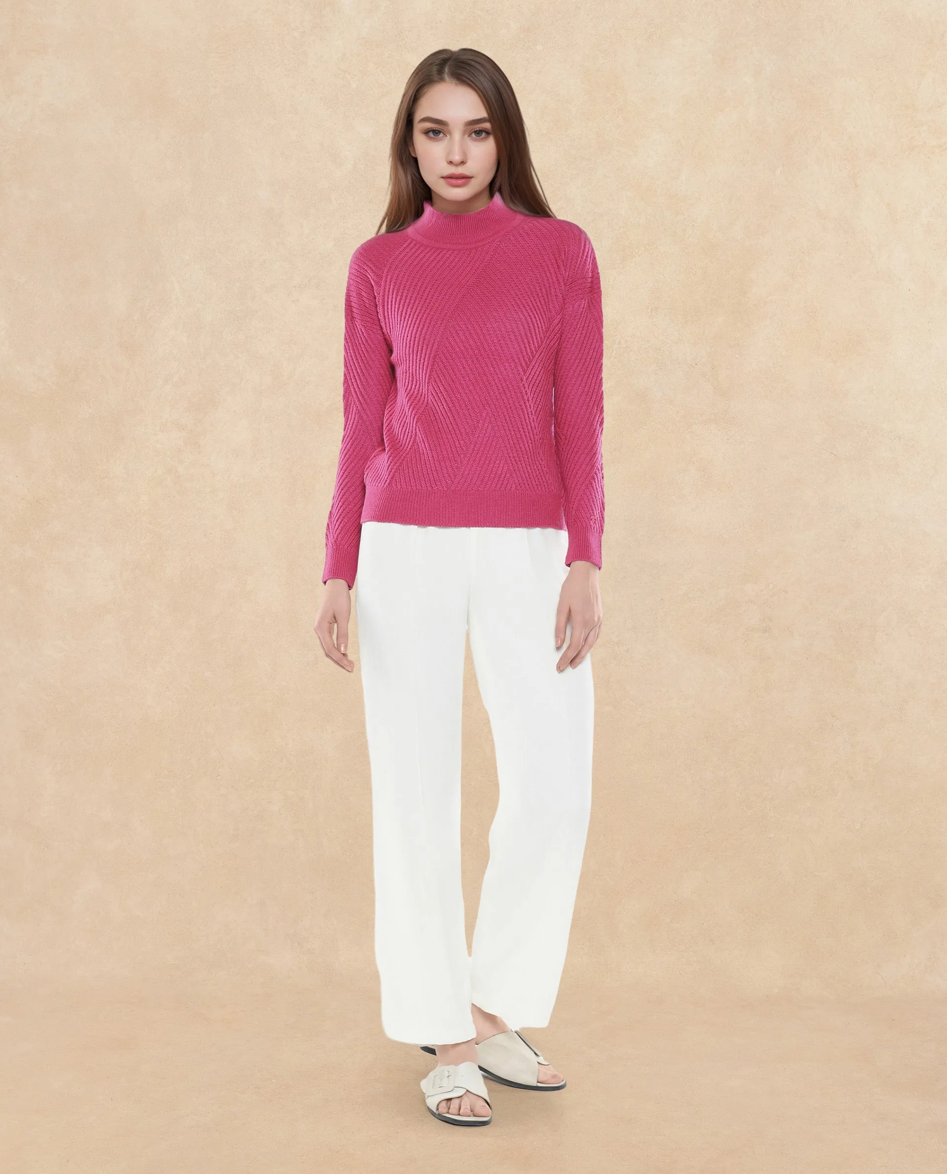 Rareism Women Apole Pink Relaxed Fit Plain Sweater