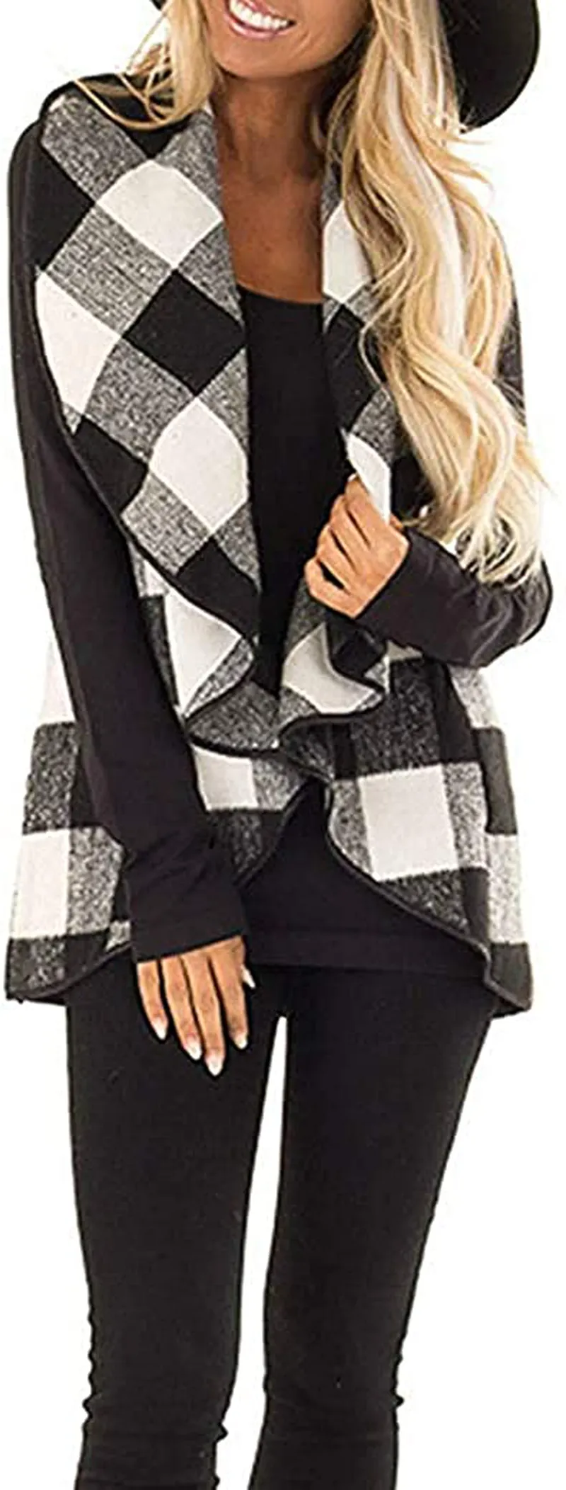 Rvshilfy Women's Color Block Lapel Open Front Sleeveless Plaid Vest Cardigan with Pockets