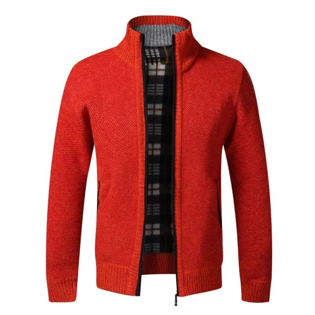 Slim Fit Knitted Fleece Zipper Warm Sweater Coat