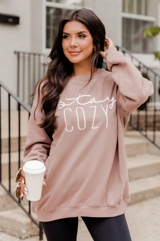 Stay Cozy Mocha Oversized Graphic Sweatshirt FINAL SALE