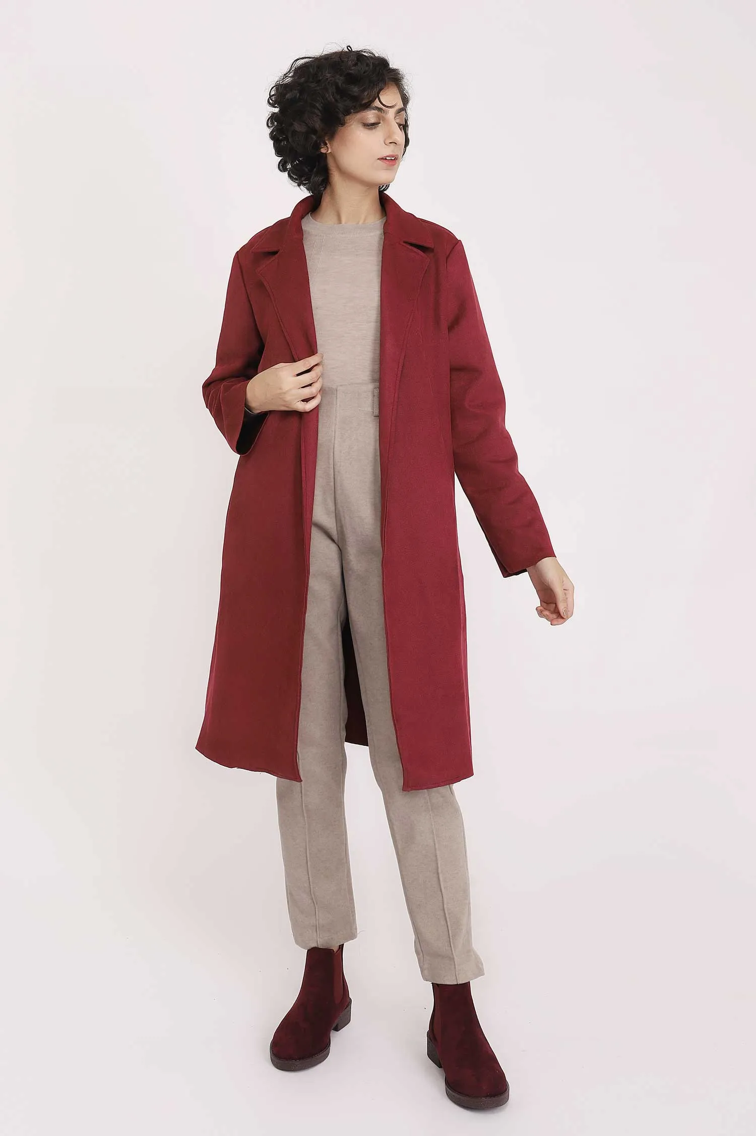 SUEDE OVERCOAT-BURGUNDY