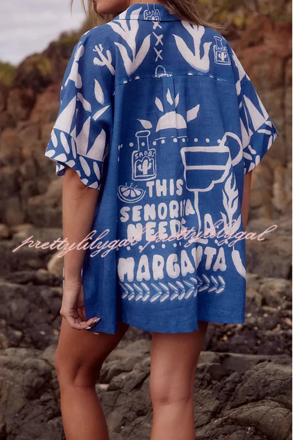 Summer Calls Unique Printed Loose Shirt and Elastic Waist Shorts Set