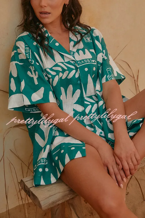 Summer Calls Unique Printed Loose Shirt and Elastic Waist Shorts Set