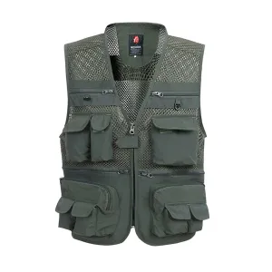 Summer Mesh Vest For Men Spring Autumn Male Casual Thin Breathable Multi Pocket Waistcoat Mens Baggy 5XL Vest With Many Pockets