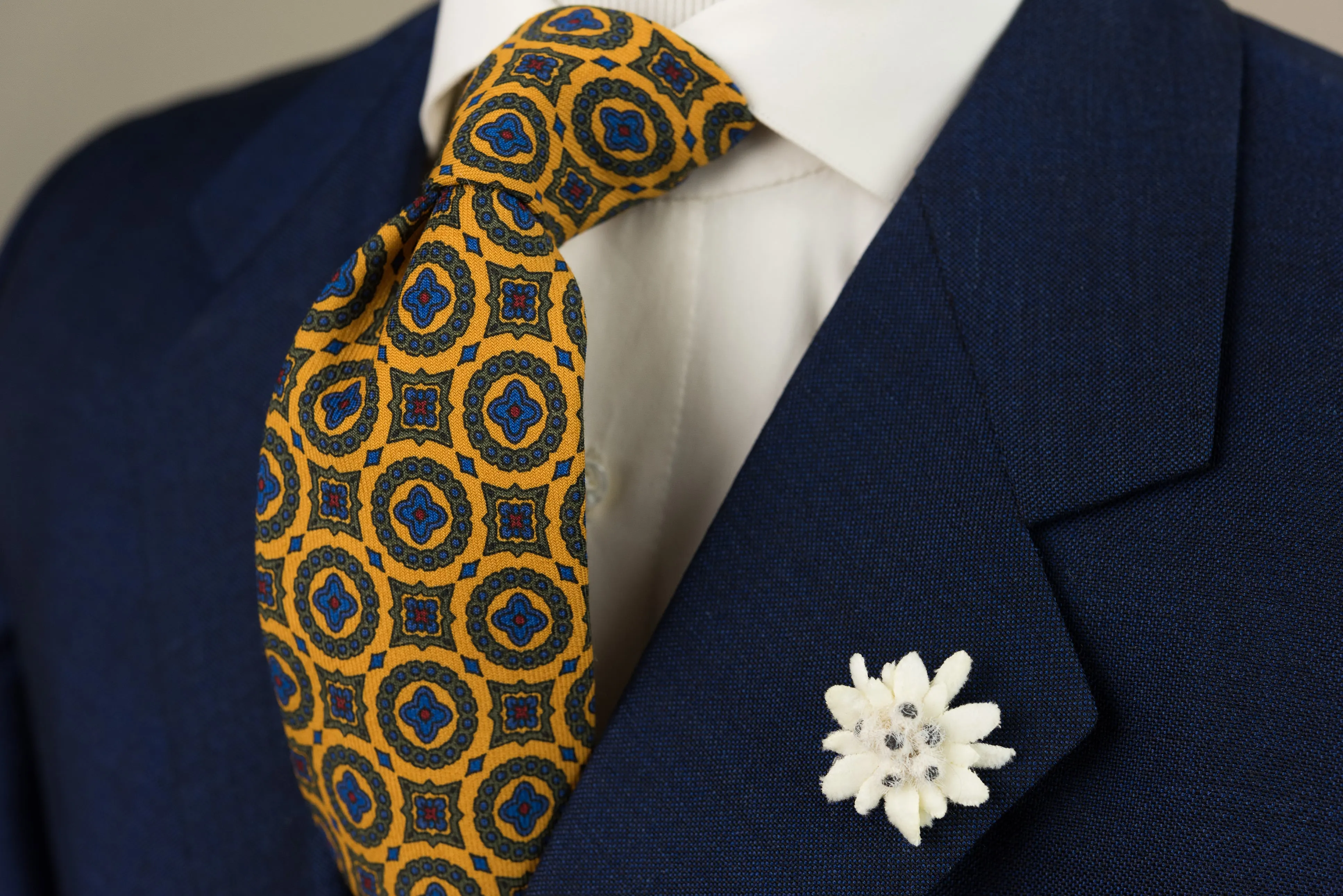 Sunflower Yellow Patterned Wool Challis Tie