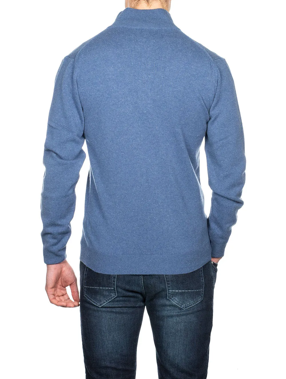 Super Fine Lambswool Half-Zip Sweater Stone Blue Melange