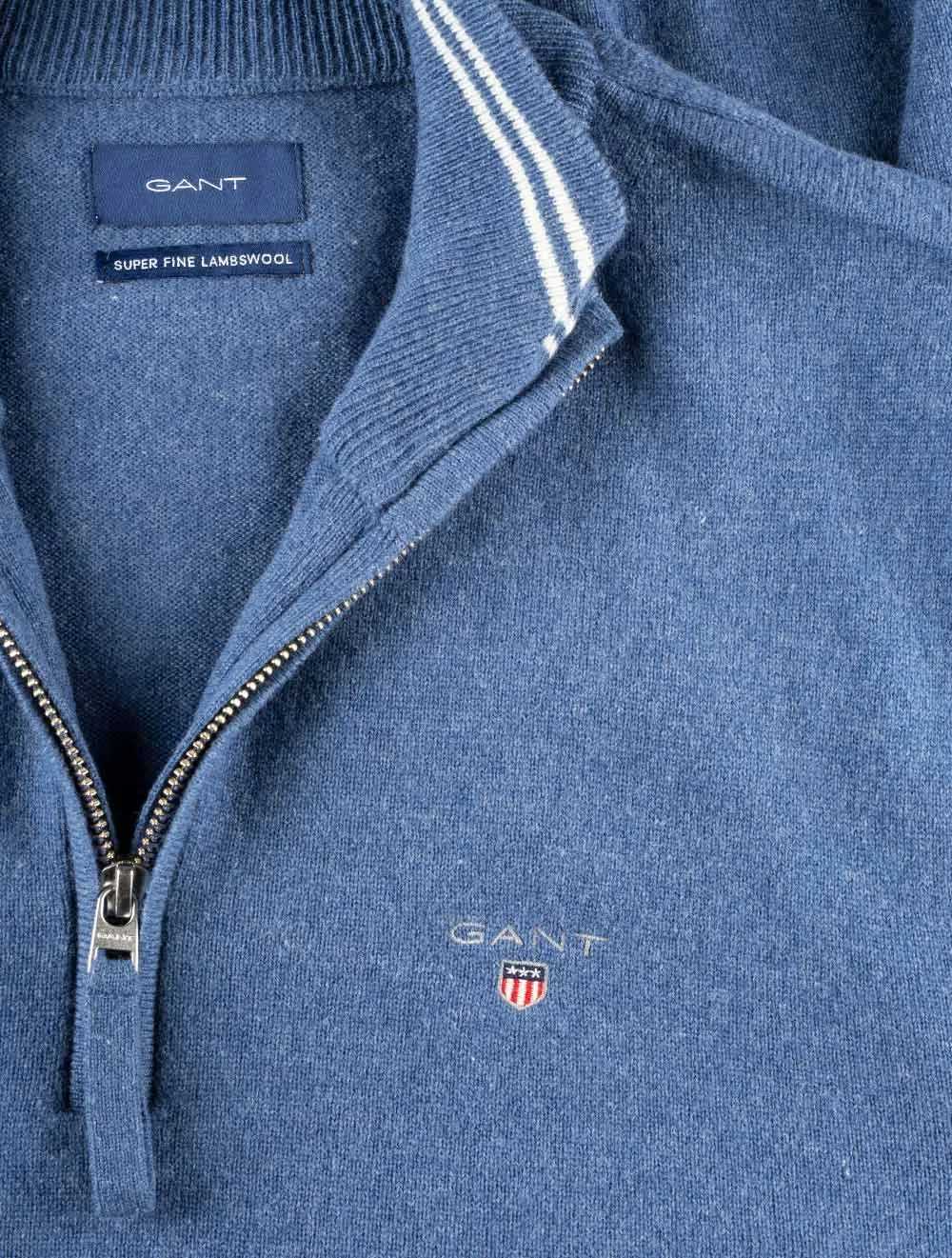 Super Fine Lambswool Half-Zip Sweater Stone Blue Melange