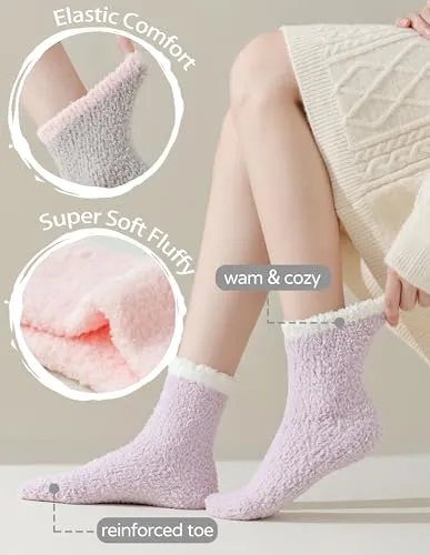 TEHOOK Fuzzy Socks for Women, Warm Soft Fluffy Socks Thick Cozy Plush Sock Winter Socks for Women 6 Pairs