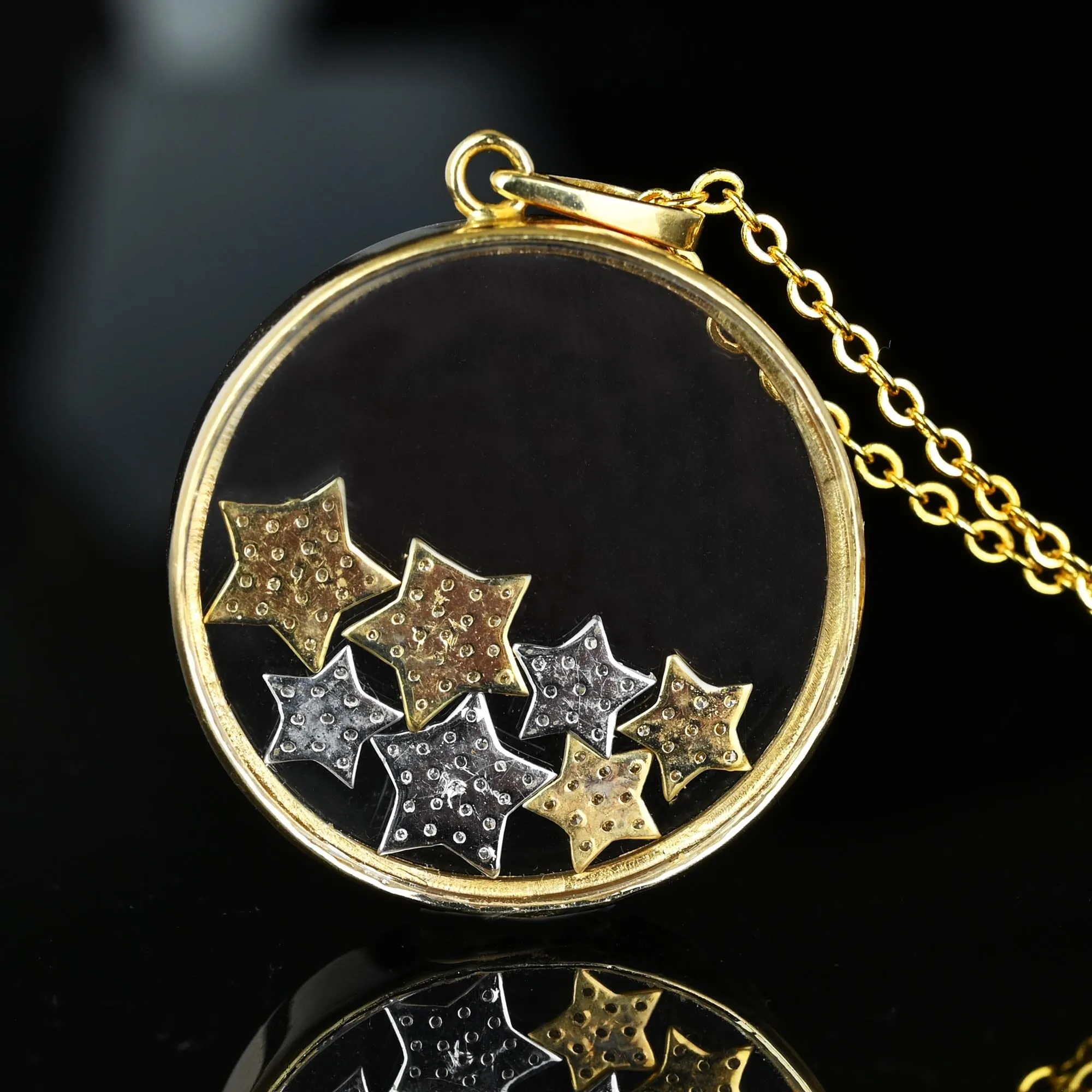 Unique 14K Gold 1 CTW Diamond Star Shaker Pendant Necklace