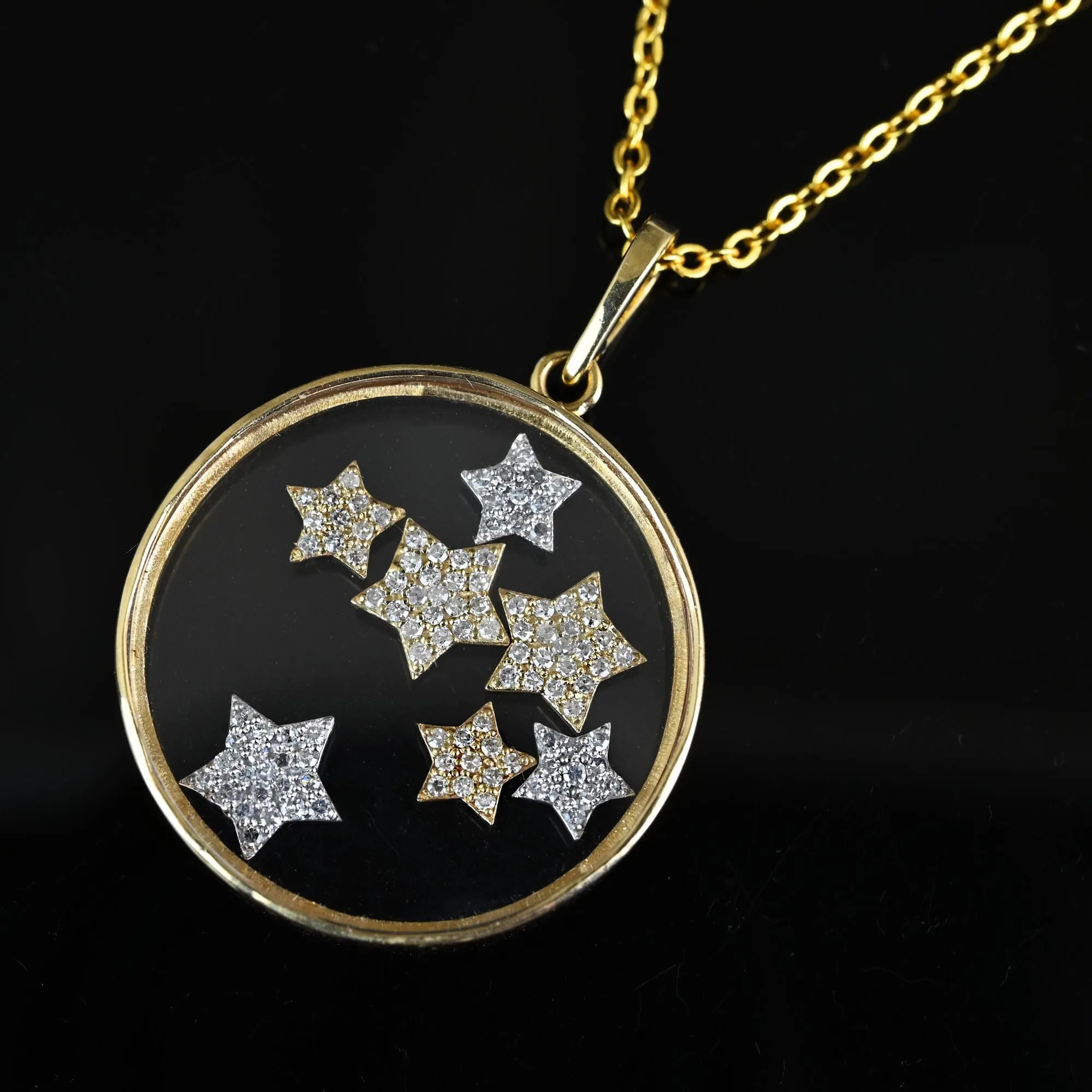 Unique 14K Gold 1 CTW Diamond Star Shaker Pendant Necklace