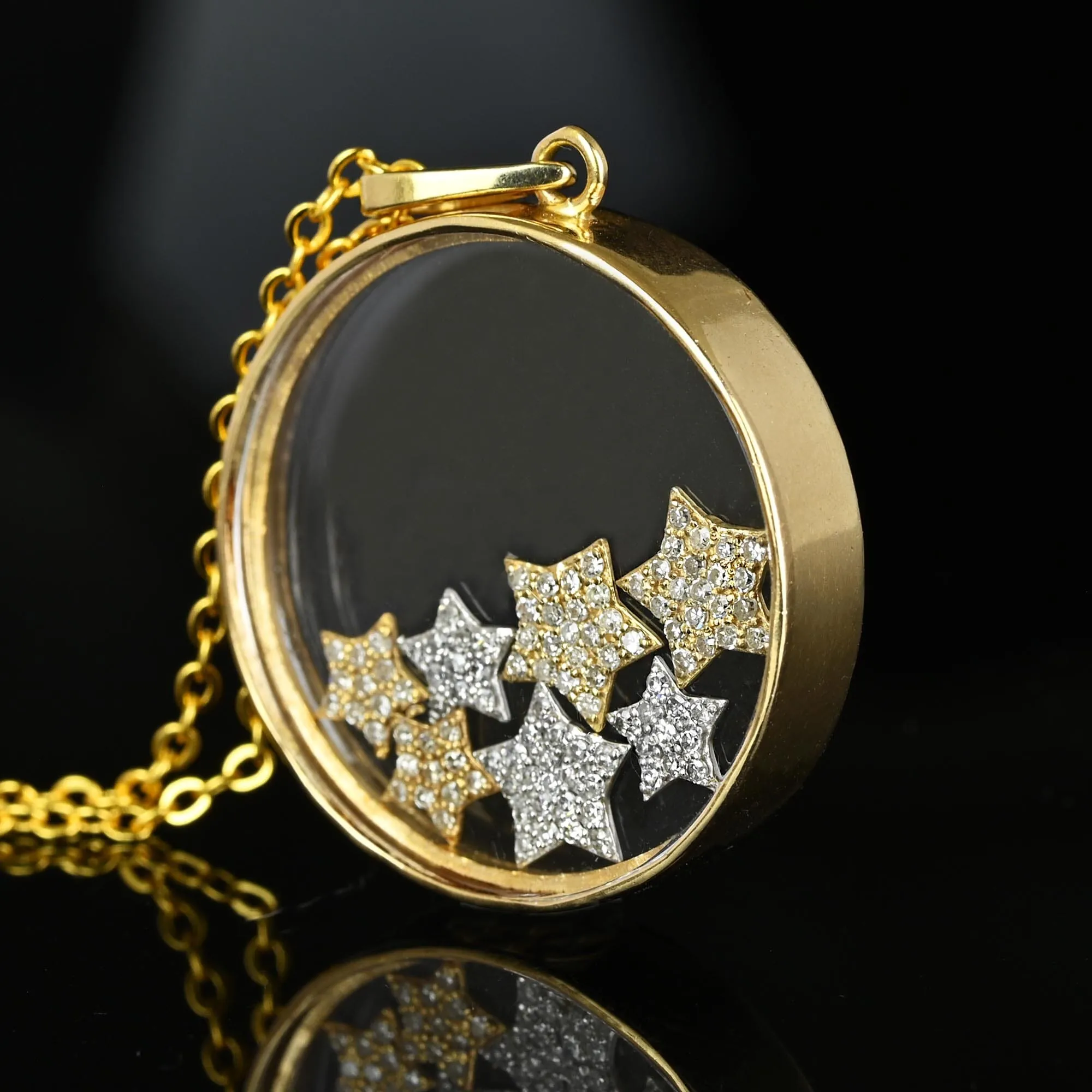 Unique 14K Gold 1 CTW Diamond Star Shaker Pendant Necklace