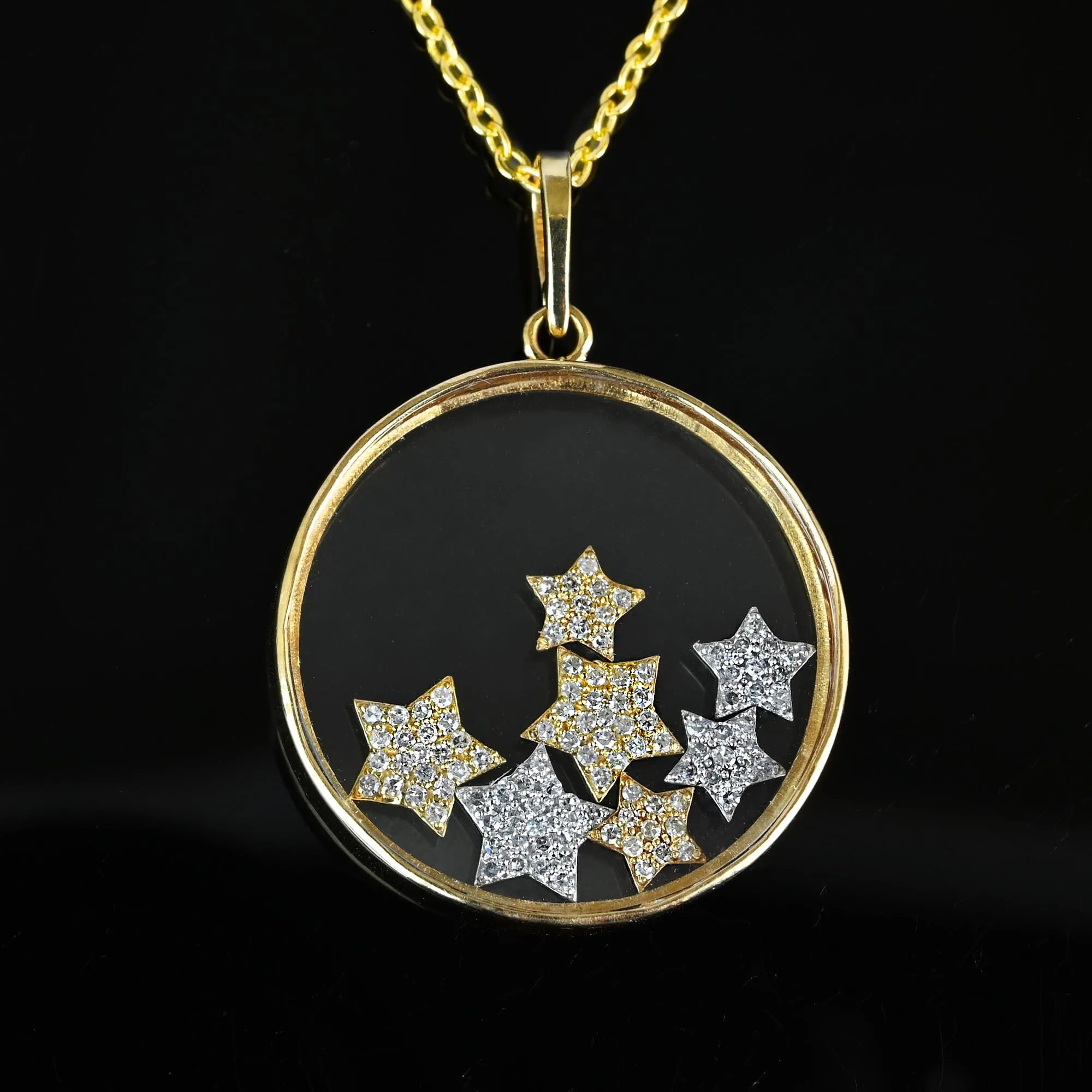 Unique 14K Gold 1 CTW Diamond Star Shaker Pendant Necklace