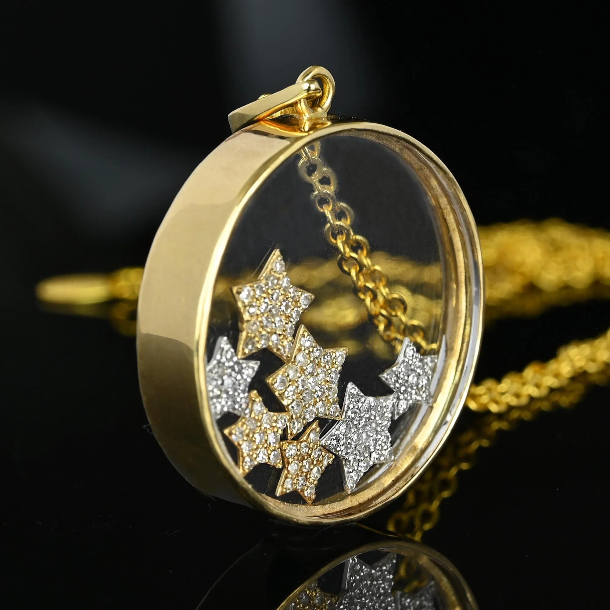 Unique 14K Gold 1 CTW Diamond Star Shaker Pendant Necklace