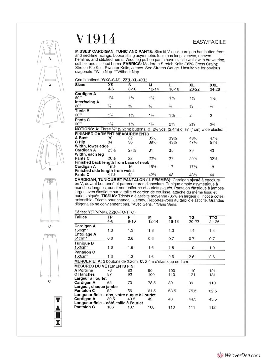 Vogue Pattern V1914 Misses' Cardigan, Tunic & Trousers