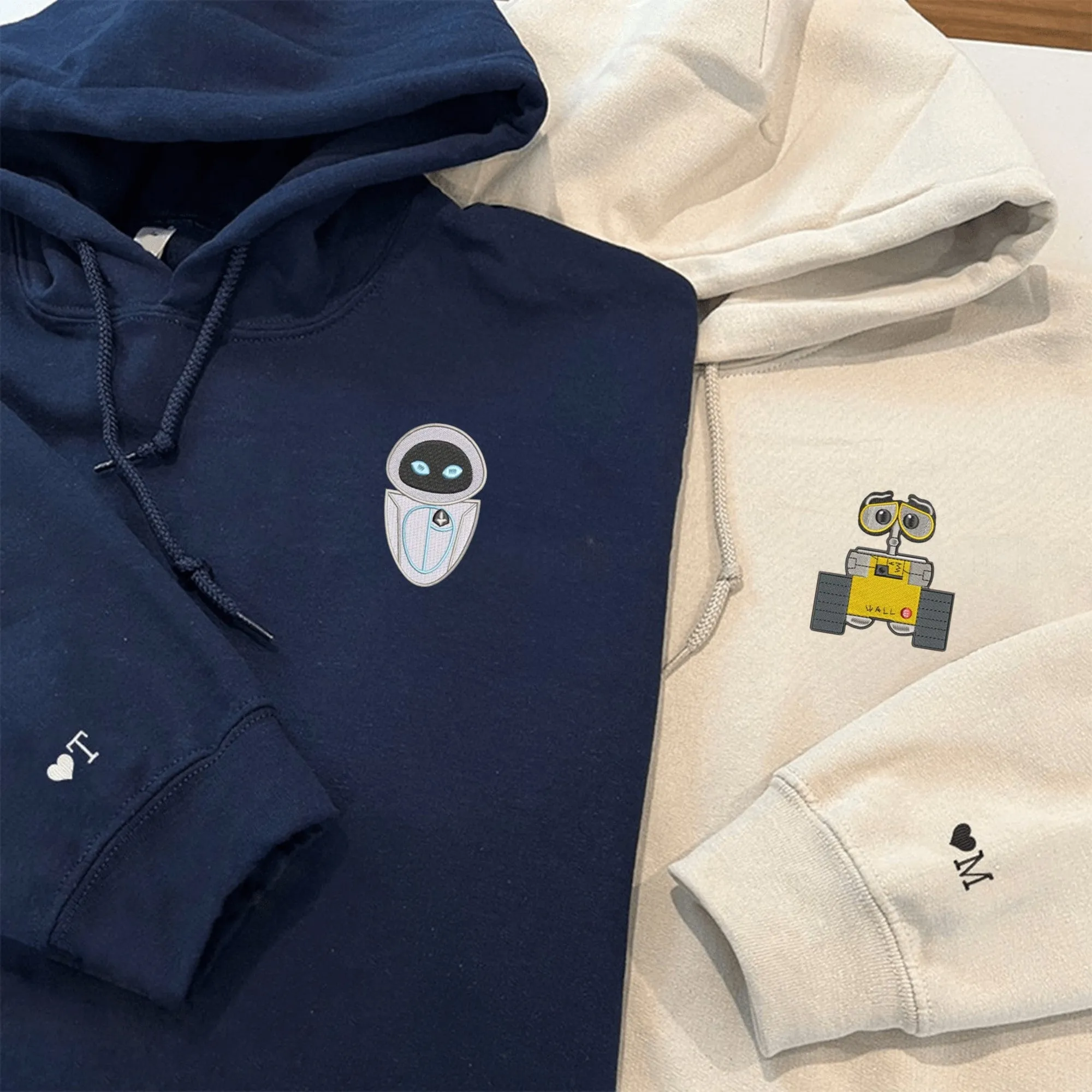 WALL E x EVE Custom Embroidered Matching Hoodies for Couples