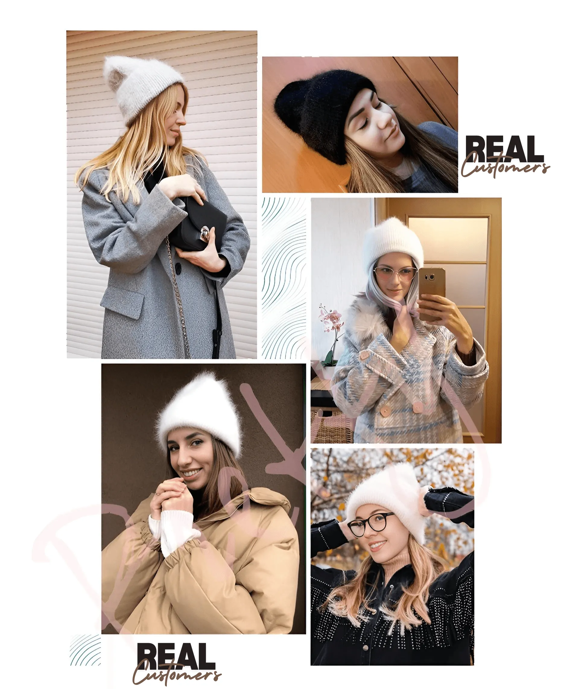 Winter Women's Rabbit Fur Hats Warm Long Rabbit Fur Hair Female Caps Fashion Solid Colors Wide Cuff Young Style Beanies