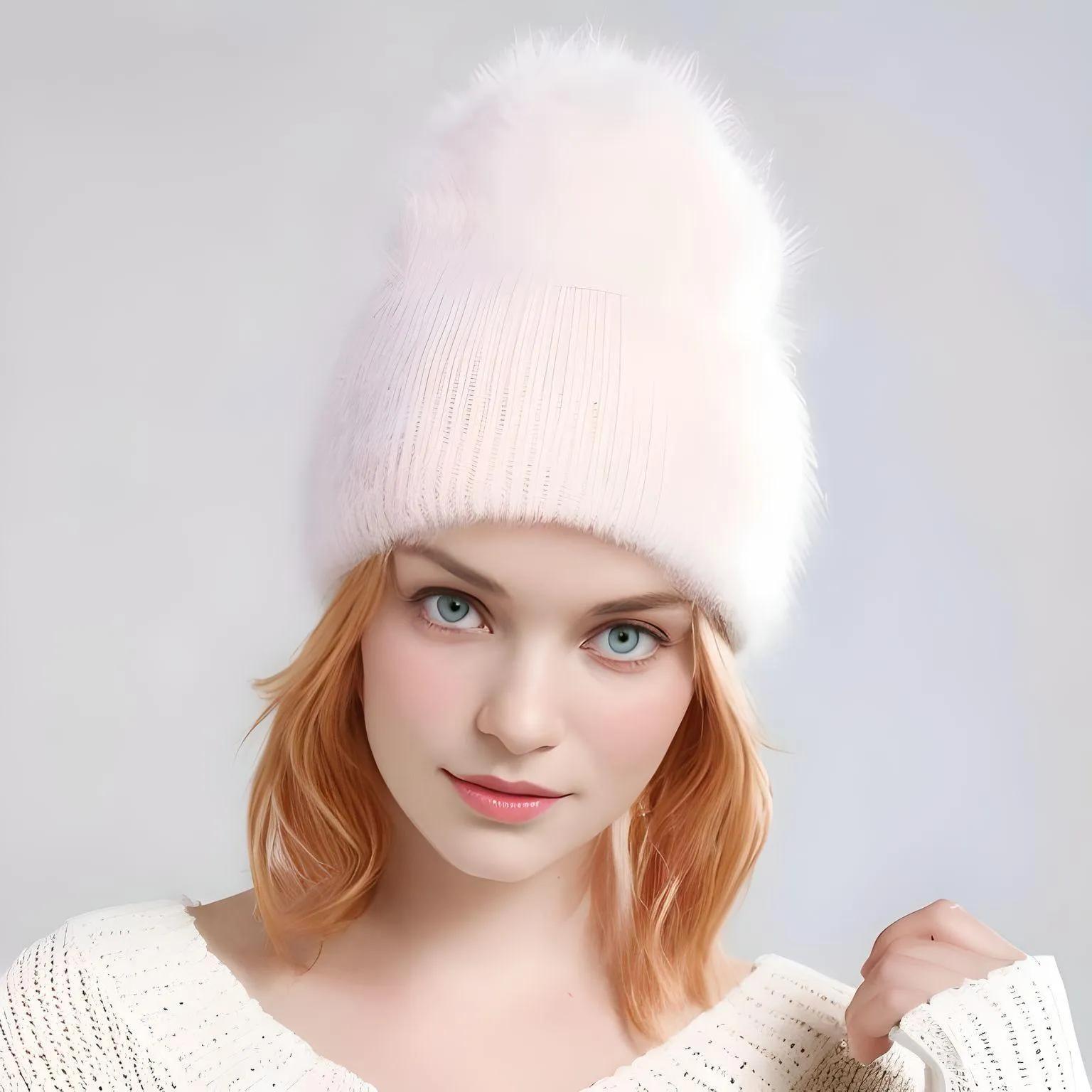 Winter Women's Rabbit Fur Hats Warm Long Rabbit Fur Hair Female Caps Fashion Solid Colors Wide Cuff Young Style Beanies