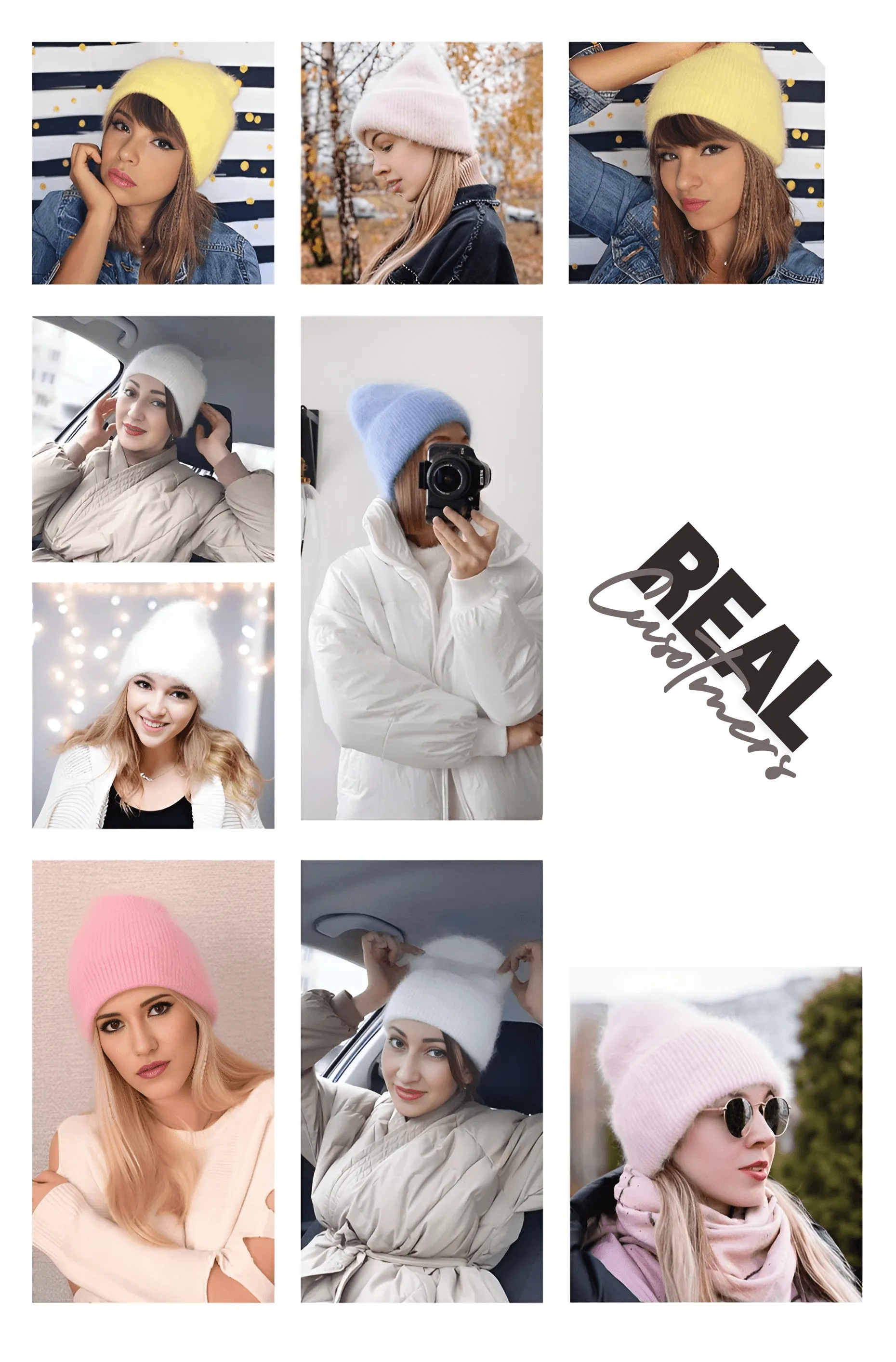 Winter Women's Rabbit Fur Hats Warm Long Rabbit Fur Hair Female Caps Fashion Solid Colors Wide Cuff Young Style Beanies