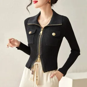 Women's Fashion Knitted Cardigan Sweater – Slim Fit Casual Zipper Jacket