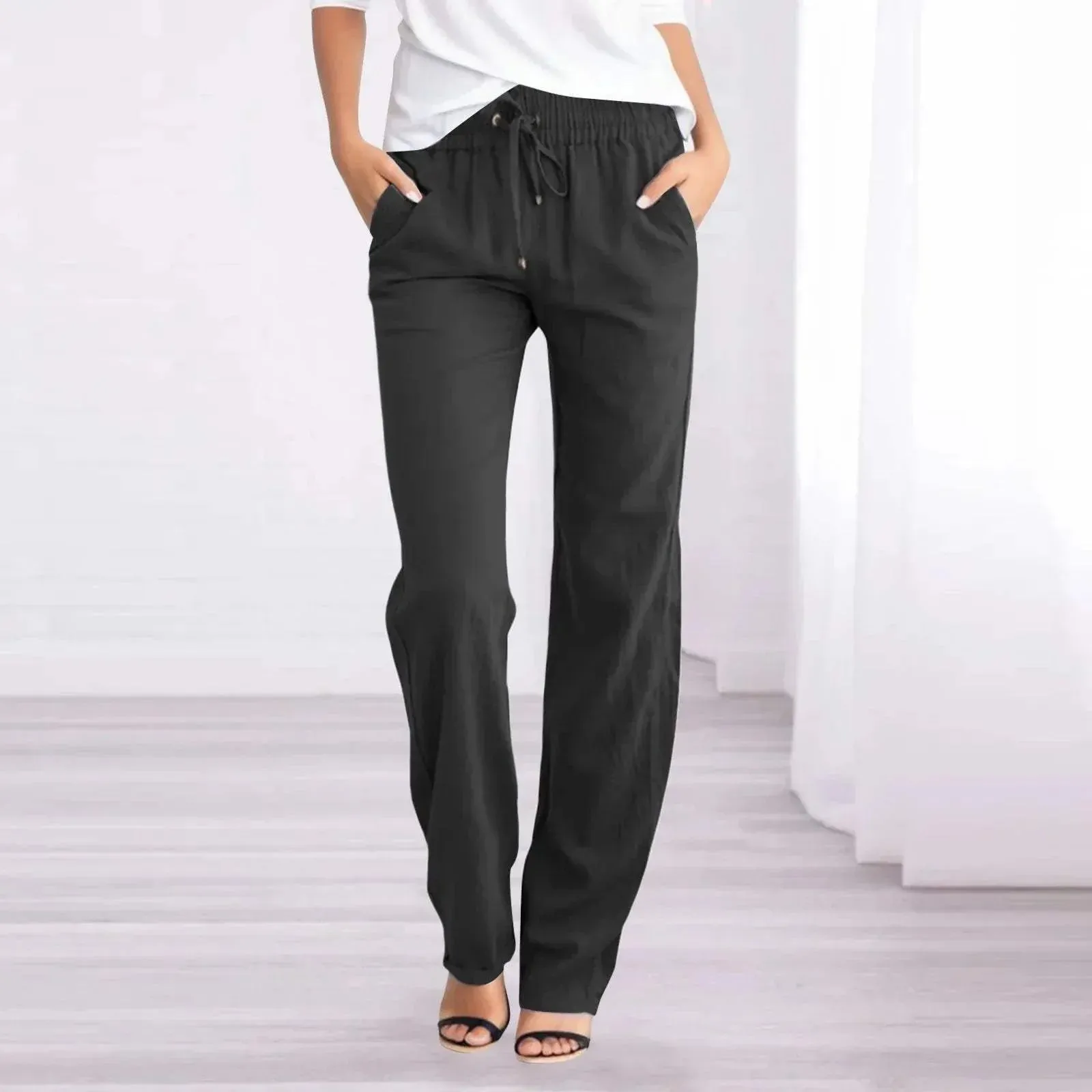 Women's Linen Pants - Relaxed - Breathable material, Elastic waistband - Perfect for a Relaxed Day