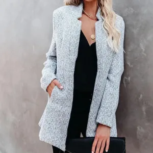 Women's Mid-Length Gray Open-front Blazer | Ideal for All Seasons