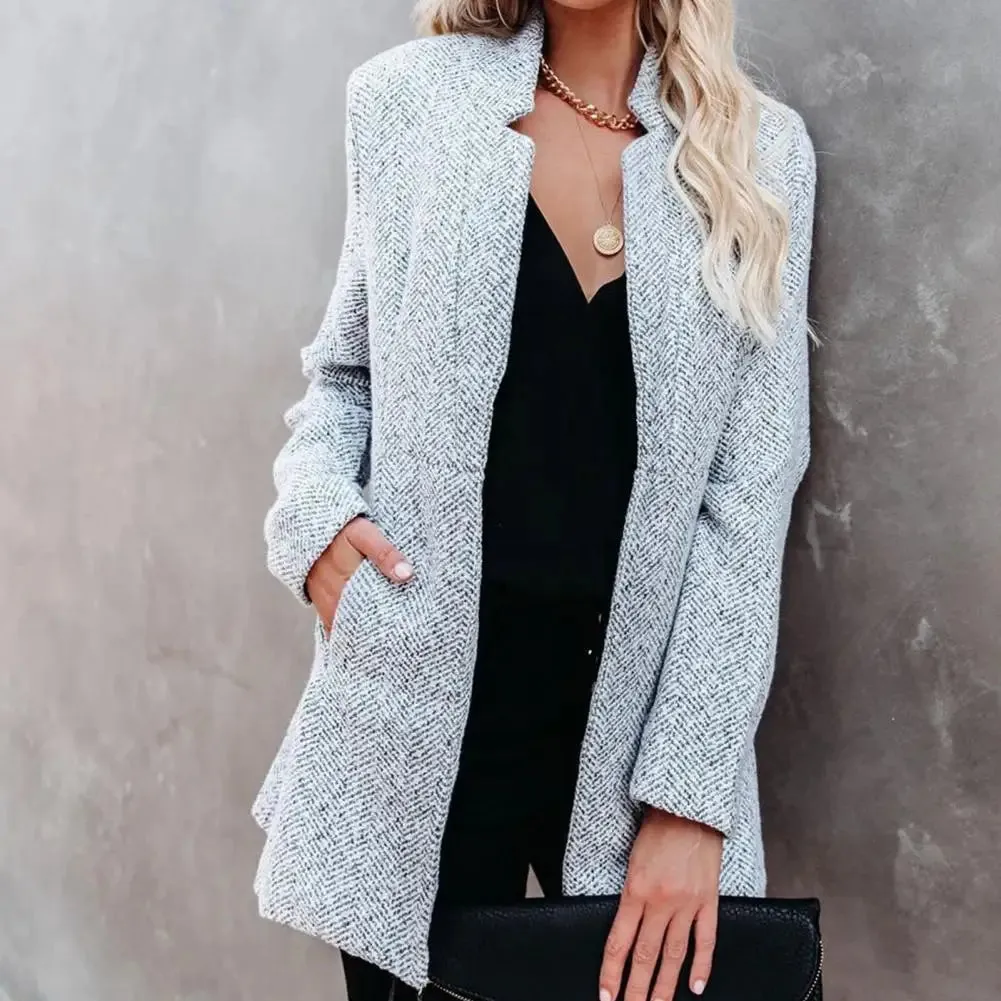 Women's Mid-Length Gray Open-front Blazer | Ideal for All Seasons